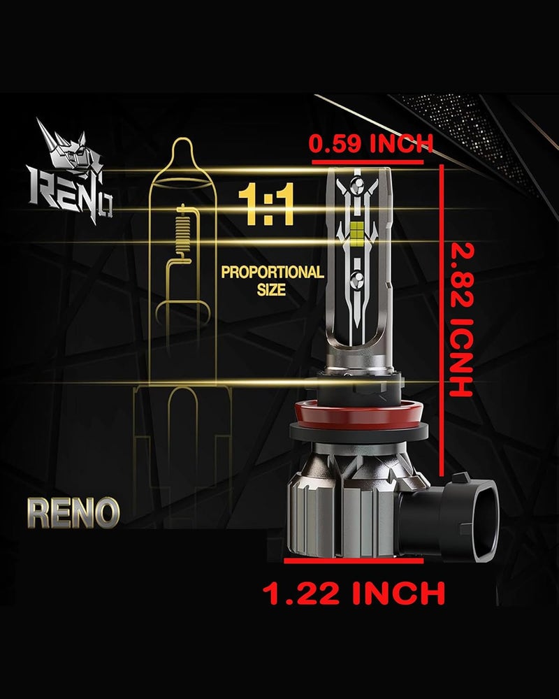 Reno H11 Bulb, H11 Fog Lights 6500K White Fanless In Line H9 H8 Fog Bulbs Plug and Play, Pack of 2 - Image 2